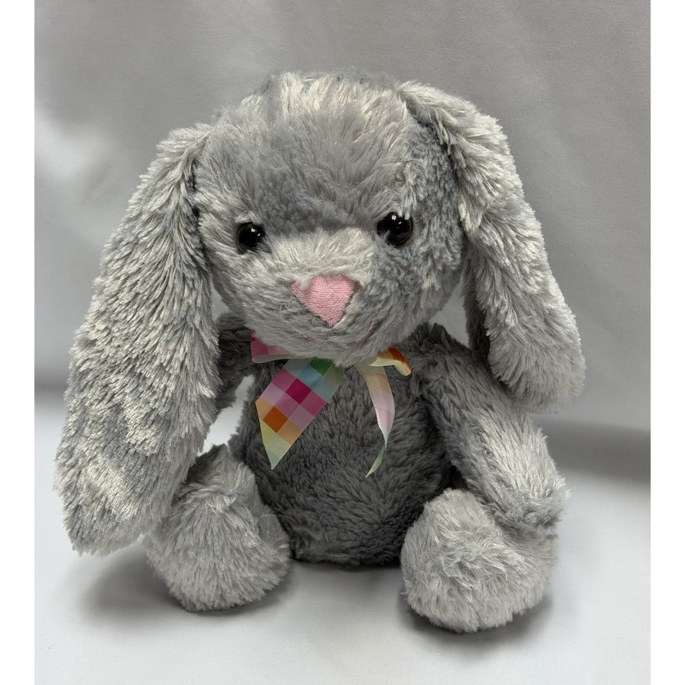 Homerbest Plush Bunny Rabbit Stuffed Animal Gray Bow 10 in Soft